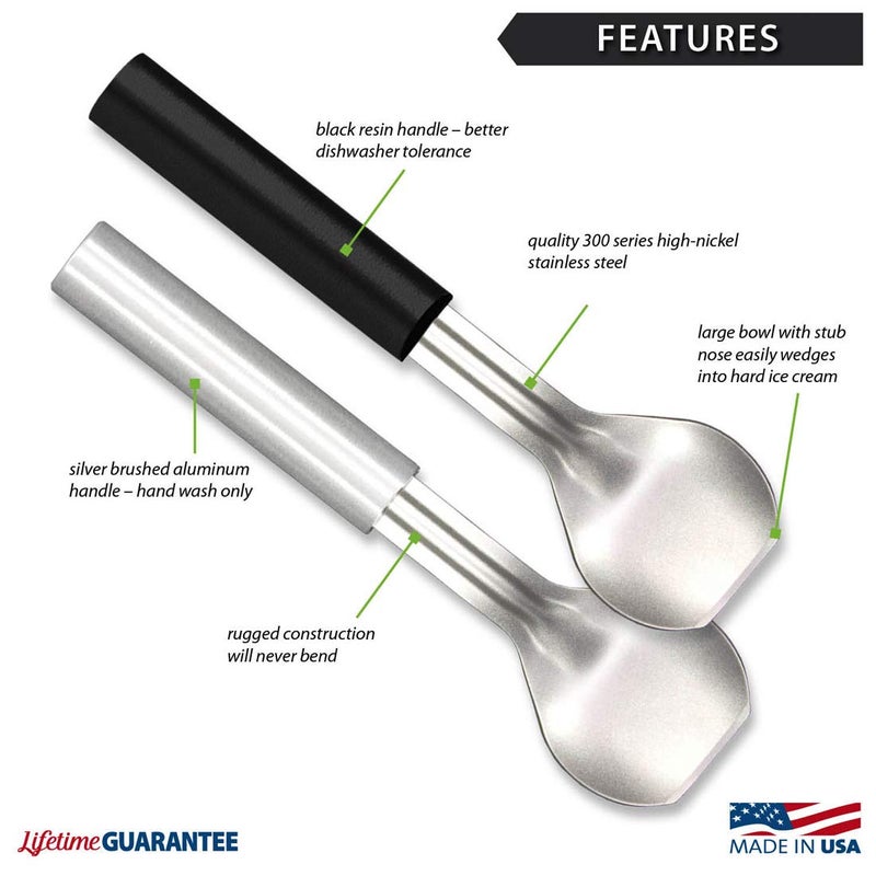 Rada Cutlery Ice Cream Scoop (W237), 2.38x2.38 Stainless Steel Bowl, 9.25" Length, Made in USA, Black Handle - Image 2